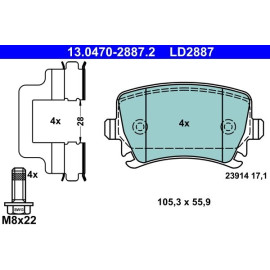 Bremsbelagsatz Skoda T. Octavia 1,0-2,0 12- Keramik 13.0470-2887.2