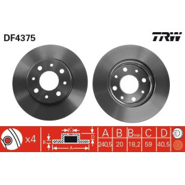 TRW Bremsscheibe Fiat Panda 03 DF4375 TRW Bremsscheibe Fiat Panda 03 DF4375