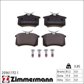 ZIMMERMANN Bremsbeläge 20961.172.1 ZIMMERMANN Bremsbeläge 20961.172.1