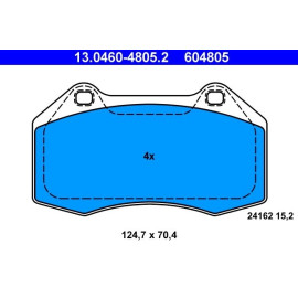 BREMSBELAGSATZ RENAULT P. CLIO/MEGANE 2,0 04-124,7 X 70,4 X 15,2BEZ CZUJNIKA 13.0460-4805.2
