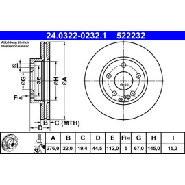 ATE Bremsscheibe Mercedes-Benz Vorderachse W169/W245 1, 5-2, 0 04-12 PowerDisc 24.0322-0232.1