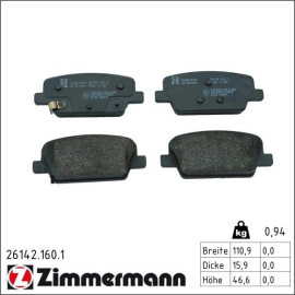 ZIMMERMANN Bremsbelagsatz, Scheibenbremse 26142.160.1