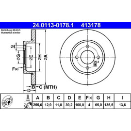 ATE Bremsscheibe VW Vorderachse Caddy/Golf/Passat/Vento 1.4-1.8/1.9D 88-04 24.0113-0178.1