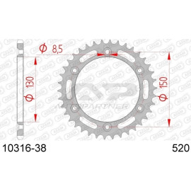 AFAM Kettenrad STAHL 38 Zähne 10316-38
