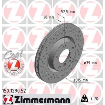 Zimmermann 11 481 030 Sport Bremsscheibe Vorderachse links Spor 150.1290.52 Zimmermann 11 481 030 Sport Bremsscheibe Vorderachse links Spor 150.1290.52