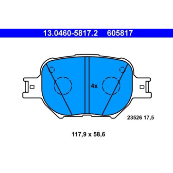 13.0460-5817.2 ATE Bremsbelagsatz Toyota Vorderachse Celica/Corolla 1, 8 16V/2, 0 D-4D 99-07 13.0460-5817.2 13.0460-5817.2 ATE Bremsbelagsatz Toyota Vorderachse Celica/Corolla 1, 8 16V/2, 0 D-4D 99-07 13.0460-5817.2