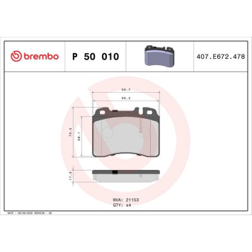 P 50 010 Brembo Prime Bremsbelagsatz Vorderachse – P 50 010 – 100 x 73 x 18 mm – Bremssystem Teves – OE Nummer 0014209420 P 50 010 Brembo Prime Bremsbelagsatz Vorderachse – P 50 010 – 100 x 73 x 18 mm – Bremssystem Teves – OE Nummer 0014209420
