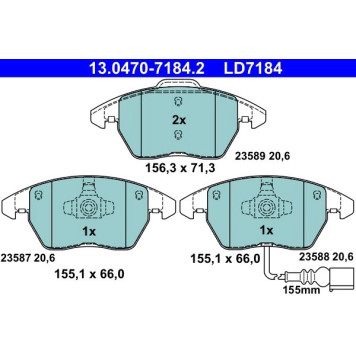 13.0470-7184.2 ATE Bremsbelagsatz VW Vorderachse Caddy/Eos/Golf/Jetta/Passat/Polo 03- Keramik 13.0470-7184.2