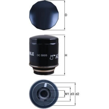 OC 593/3 MAHLE Ölfilter OC 593/3, Anschraubfilter, Höhe 98,3 mm – u. a. für VW Jetta IV (162, 163, AV3, AV2), VW Tiguan (5N_), VW Golf Plus V (5M1, 521) – OE Nummer 03C115561D - l