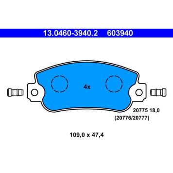 13.0460-3940.2 ATE Bremsbelagsatz 13.0460-3940.2 13.0460-3940.2 ATE Bremsbelagsatz 13.0460-3940.2