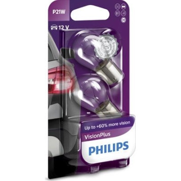 12498VPB2 PHILIPS P21W Glühlampe VisionPlus 12 V 21 W BA15s +60%, 2 Stück - 12498VPB2 - l