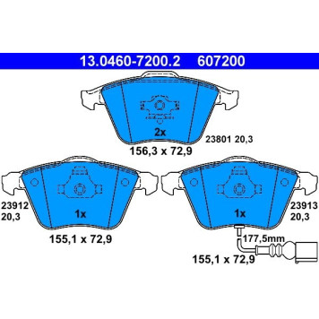 13.0460-7200.2 ATE Bremsbelagsatz VW Vorderachse Eos/Golf/Passat 1.4-3.6 05-12 Mit Sensor 13.0460-7200.2