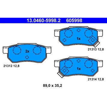 13.0460-5998.2 ATE Bremsbelagsatz Honda Hinterachse Accord/Civic 85-01 13.0460-5998.2 13.0460-5998.2 ATE Bremsbelagsatz Honda Hinterachse Accord/Civic 85-01 13.0460-5998.2