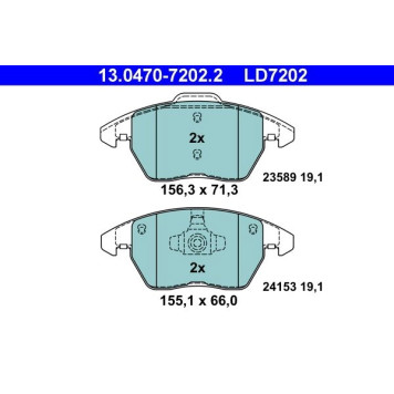 13.0470-7202.2 ATE Bremsbelagsatz Peugeot S. 207/208/307/308/3008/Rcz 03- Keramik 13.0470-7202.2