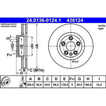 ATE Bremsscheibe VW Vorderachse Touareg 3.0-4.2 V8 10- Pr 24.0136-0124.1 ATE Bremsscheibe VW Vorderachse Touareg 3.0-4.2 V8 10- Pr 24.0136-0124.1