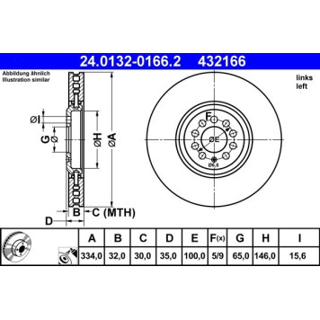 ATE Bremsscheibe VW Vorderachse Golf 4 R32 4 Motion 02-03 Le 24.0132-0166.2 ATE Bremsscheibe VW Vorderachse Golf 4 R32 4 Motion 02-03 Le 24.0132-0166.2