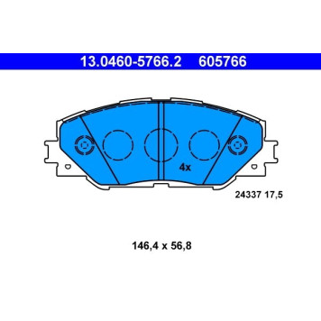 13.0460-5766.2 ATE Bremsbelagsatz Toyota Vorderachse Auris/RAV4 1.8-2.5 05 13.0460-5766.2 13.0460-5766.2 ATE Bremsbelagsatz Toyota Vorderachse Auris/RAV4 1.8-2.5 05 13.0460-5766.2