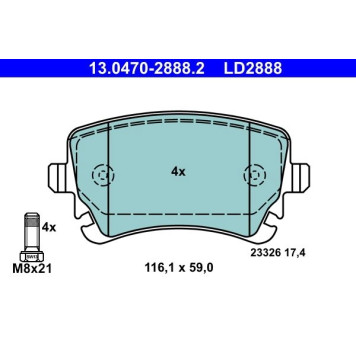 13.0470-2888.2 ATE Bremsbelagsatz Audi Hinterachse A4/A6 2.0-4.2 04-11 Keramik 13.0470-2888.2 13.0470-2888.2 ATE Bremsbelagsatz Audi Hinterachse A4/A6 2.0-4.2 04-11 Keramik 13.0470-2888.2