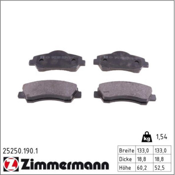 25250.190.1 ZIMMERMANN Bremsbeläge 25250.190.1 25250.190.1 ZIMMERMANN Bremsbeläge 25250.190.1