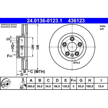 ATE Bremsscheibe VW Vorderachse Touareg 3.0-4.2 V8 10- Le 24.0136-0123.1 ATE Bremsscheibe VW Vorderachse Touareg 3.0-4.2 V8 10- Le 24.0136-0123.1