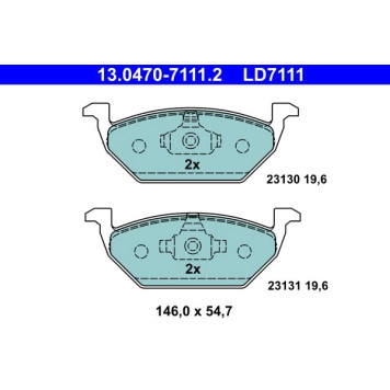 13.0470-7111.2 ATE Bremsbelagsatz Skoda Vorderachse Citigo/Fabia/Octavia/Rapid/Roomster 99- Keramik 13.0470-7111.2