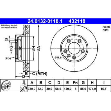 ATE Bremsscheibe Porsche Vorderachse Cayenne 24.0132-0118.1 ATE Bremsscheibe Porsche Vorderachse Cayenne 24.0132-0118.1