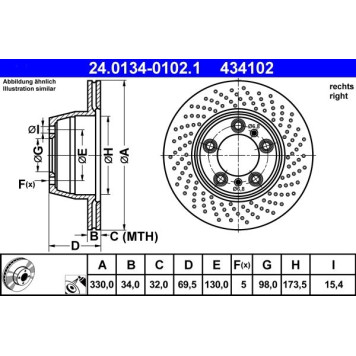 ATE Bremsscheibe Porsche S. 911 00-12 Pr 24.0134-0102.1 ATE Bremsscheibe Porsche S. 911 00-12 Pr 24.0134-0102.1
