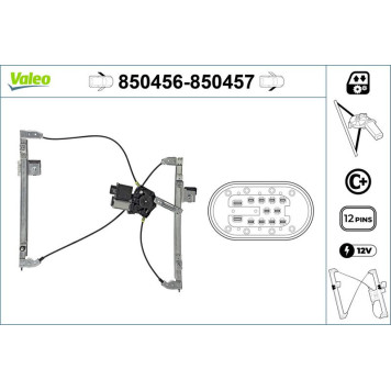 VALEO 850456 Fensterheber vorne links, 12-polig, elektrisch, mit Komfortfunktion, mit Motor VALEO 850456 Fensterheber vorne links, 12-polig, elektrisch, mit Komfortfunktion, mit Motor