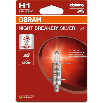 H1 12V 55W P14,5s NIGHT BREAKER SILVER +100% 1 Stück H1 12V 55W P14,5s NIGHT BREAKER SILVER +100% 1 Stück