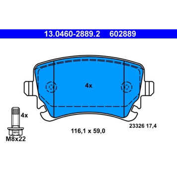 13.0460-2889.2 ATE Bremsbelagsatz VW Hinterachse A4/A6/A8/T5 Ohne Sensor 13.0460-2889.2 13.0460-2889.2 ATE Bremsbelagsatz VW Hinterachse A4/A6/A8/T5 Ohne Sensor 13.0460-2889.2