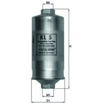 KL 5 MAHLE Kraftstofffilter KL 5, Leitungsfilter, Höhe 134 mm – u. a. für VW Golf I Cabriolet (155), VW I (17), VW Jetta I (16) – OE Nummer 431133511 - l