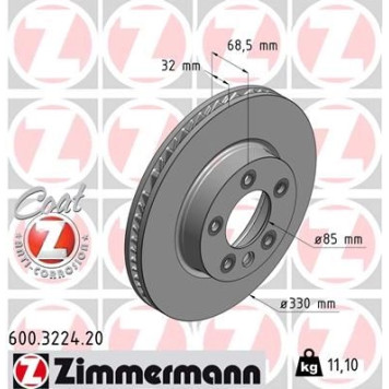 Zimmermann 13 481 018ZI Bremsscheibe Vorderachse links 600.3224.20 Zimmermann 13 481 018ZI Bremsscheibe Vorderachse links 600.3224.20