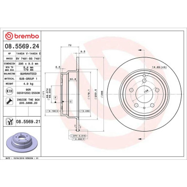 76 482 007 Bremsscheibe HA VOLVO 850,S70 94 PRIME LINE - UV Coated 08.5569.21