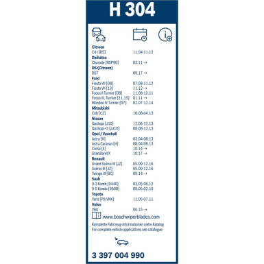 304H | Citroen, Ford, KIA, Toyota | 3397004990
