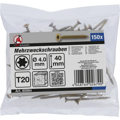 BGS Mehrzweckschrauben | T-Profil (für Torx) T20 | 4,0 x 40 mm | 150 Stück | 80994