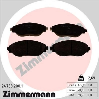 ZIMMERMANN Bremsbelagsatz, Scheibenbremse | 24738.200.1