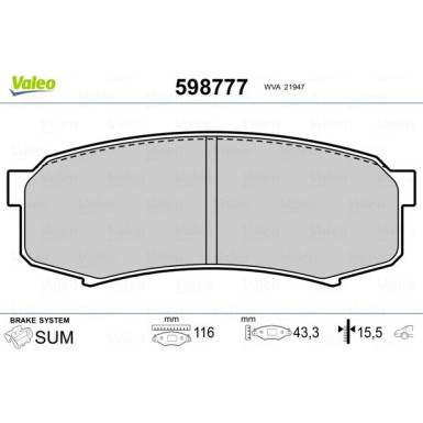 VALEO Bremsbeläge 598777