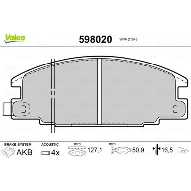 VALEO Bremsbeläge | 598020
