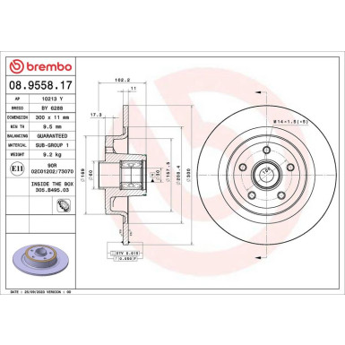 BREMBO Bremsscheibe 08.9558.17 PRIME LINE - With Bearing Kit
