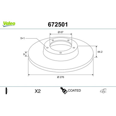 VALEO Bremsscheibe 672501 COATED