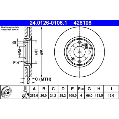ATE Bremsscheibe | 24.0126-0106.1