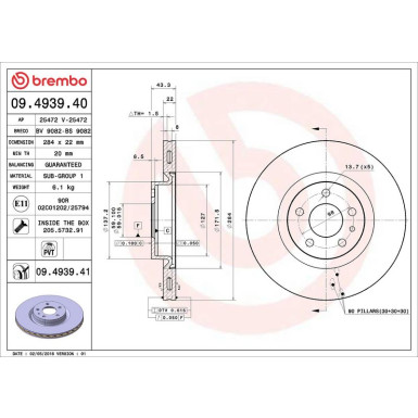 40 481 066 Bremsscheibe VA FIAT 500L 2012 PRIME LINE - UV Coated 09.4939.41