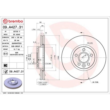 Bremsscheibe VA VOLVO S60, S80, V60, V70 06 PRIME LINE - UV Coated 09.A427.31