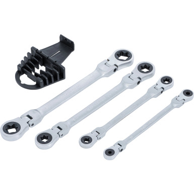 BGS Doppel-Ratschen-Ringschlüssel-Satz | abwinkelbar | mit E-Profil RiNGK | öpfen | SW E6  E24 mm | 4-tlg | 71028