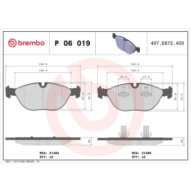 BREMBO Bremsklötze VA | AUDI A4 BMW 7 VW Golf 97-07 | P 06 019