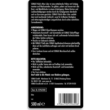 Sonax Polish&Wax Color blau 500ml Polish+Wax Color blau 02962000