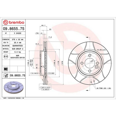 11 481 039M Bremsscheibe VA Brembo Max MINI 01 XTRA LINE - Max 09.8655.75