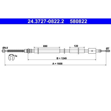 ATE Handbremsseil Seilzug Festellbremse 24.3727-0822.2