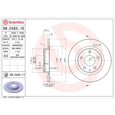 83 482 043 Bremsscheibe HA | MAZDA 6 12 | 08.C423.11