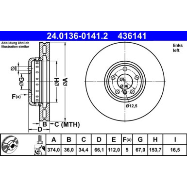 ATE Bremsscheibe | 24.0136-0141.2